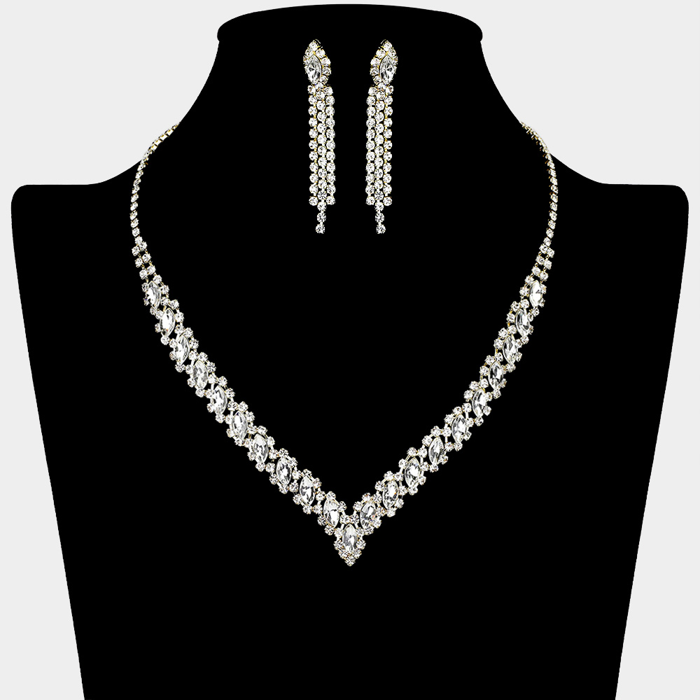 Marquise Stone Embellished Rhinestone Paved Necklace