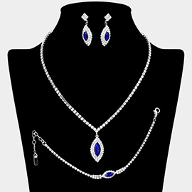 Marquise Stone Pendant Accented Rhinestone Paved Jewelry Set