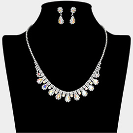 Teardrop Stone Accented Rhinestone Paved Necklace