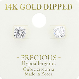 14K Gold Dipped Hypoallergenic CZ Stone Stud Earrings