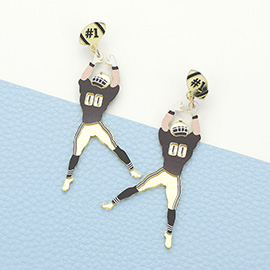 Wooden Number One Football Player Dangle Earrings