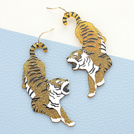 Glittered Resin Tiger Dangle Earrings