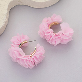 Fabric Flower Hoop Earrings