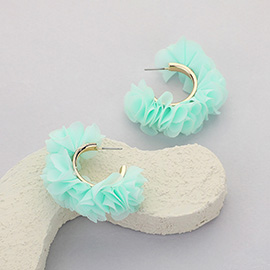 Fabric Flower Hoop Earrings