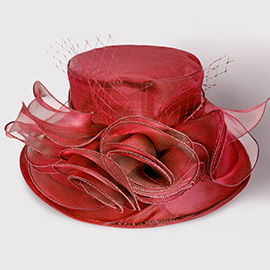 Bow Mesh Accented Tea Party Organza Dressy Hat