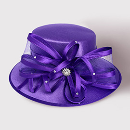 Flower Mesh Bow Accented Dressy Hat