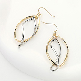 Metal Twisted Double Oval Dangle Earrings