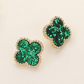 Glittered St Patricks Quatrefoil Stud Earrings