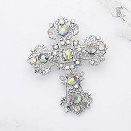 Stone Embellished Gothic Cross Pin Brooch