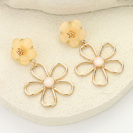 Stone Embellished Wire Flower Dangle Earrings