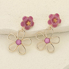 Stone Embellished Wire Flower Dangle Earrings