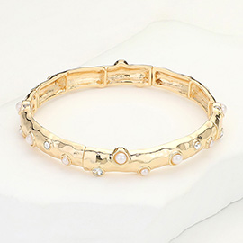 Pearl Embellished Metal Bar Beaded Stretch Bracelet