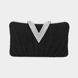 Sparkle Fabric Stone Paved V Fold Clutch / Evening Bag / Crossbody Bag