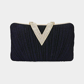 Sparkle Fabric Stone Paved V Fold Clutch / Evening Bag / Crossbody Bag