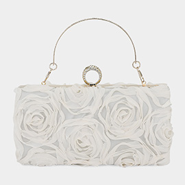 Fabric Flower Embellished Evening Bag / Clutch Bag / Crossbody Bag