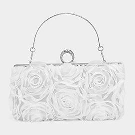 Fabric Flower Embellished Evening Bag / Clutch Bag / Crossbody Bag