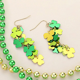 St Patricks Day Shamrock Clover Sequin Dropdown Earrings