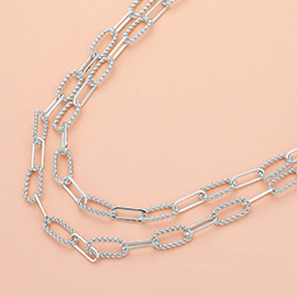 Textured Metal Paper Clip Chain Double Layered Necklace