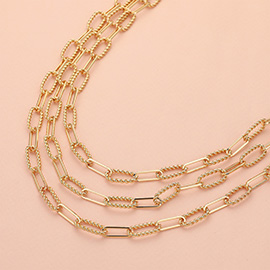 Textured Metal Paper Clip Chain Triple Layered Necklace