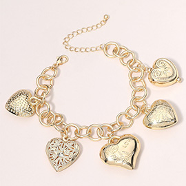 Heart Locket Metal Heart Charm Station Chain Bracelet