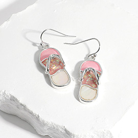 Mother of Pearl Sea Glass Flip Flop Dangle Earrings