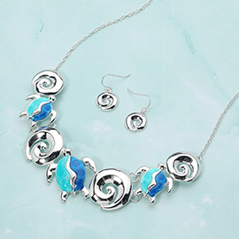 Enamel Sea Turtle Metal Wave Link Necklace