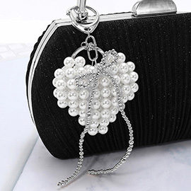 Metal Bubble Bow Pearl Beaded Heart Keychain /  Bag Charm