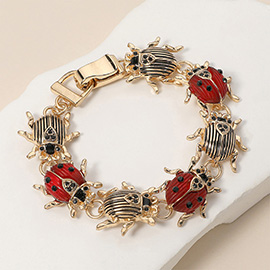 Enamel Lady Bug Link Magnetic Bracelet