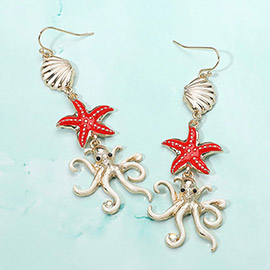 Enamel Shell Starfish Octopus Link Dropdown Earrings