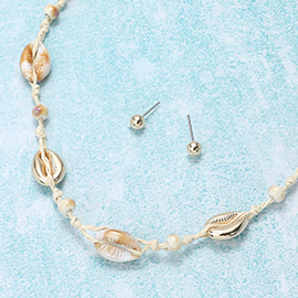 Puka Shell Beaded Raffia Thread Necklace