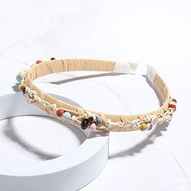 Multi Beads Beaded Raffia Headband