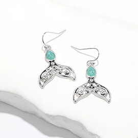 Sea Glass Pointed Metal Whale Tale Dangle Earrings