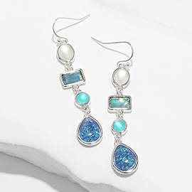 Sea Glass Cluster Link Dropdown Earrings