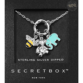 SECRET BOX_14K Gold Dipped Stone Paved Enamel Honey Bee Teddy Bear Elephant Pendant Necklace