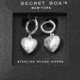 SECRET BOX_Sterling Silver Dipped Heart Locker Dangle Huggie Earrings