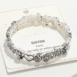 SISTER Message Antique Metal Stretch Bracelet