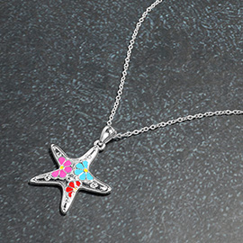 Enamel Flower Starfish Pendant Necklace