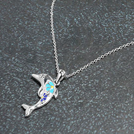 Enamel Flower Dolphin Pendant Necklace