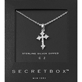 SECRET BOX_Sterling Silver Dipped CZ Stone Paved Cross Pendant Necklace