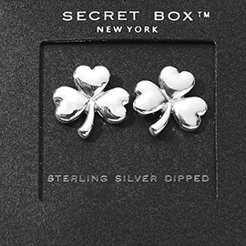 SECRET BOX_Sterling Silver Dipped Shamrock Clover Stud Earrings