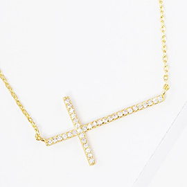 Gold Dipped CZ Stone Paved Cross Pendant Necklace