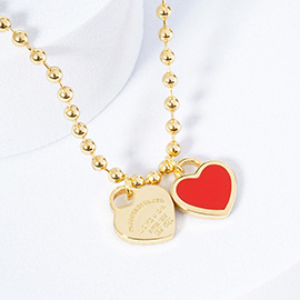 Gold Dipped Double Heart Pendant Bubble Chain Necklace