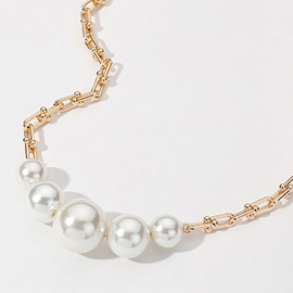 Pearl Ball Beaded Hardware Chain Necklace