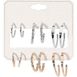 6Pairs - Metal Hoop Earring Set