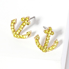 Crystal Rhinestone Paved Anchor Stud Earrings