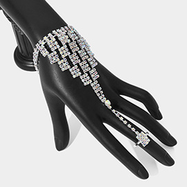 Rhinestone Paved Square Pointed Hand Chain Evening Bracelet