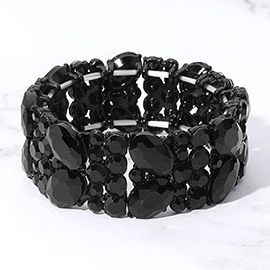 Glass Crystal Oval Round Stretch Evening Bracelet