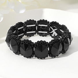 Round Glass Stone Cluster Stretch Evening Bracelet