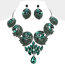 Teardrop Marquise Stone Embellished Rhinestone Paved Abstract Bib Statement Necklace