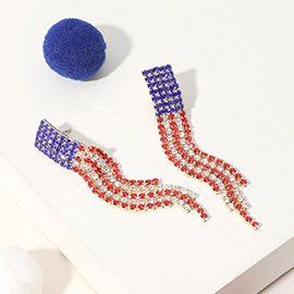 American USA Flag Rhinestone Paved Fringe Earrings